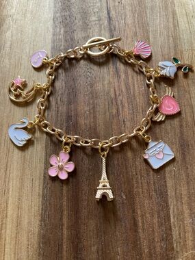Handmade Pink and Gold Eiffel Tower Charm Bracelet